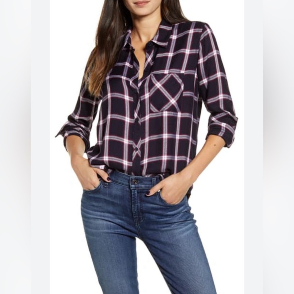 Rails Hunter Midnight Plum Plaid Button Down Top Size X Small